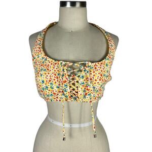 SWIM SYSTEMS Ahoy Halter Swimsuit Top Wildflower Meadow Size 36DD NWT Yellow